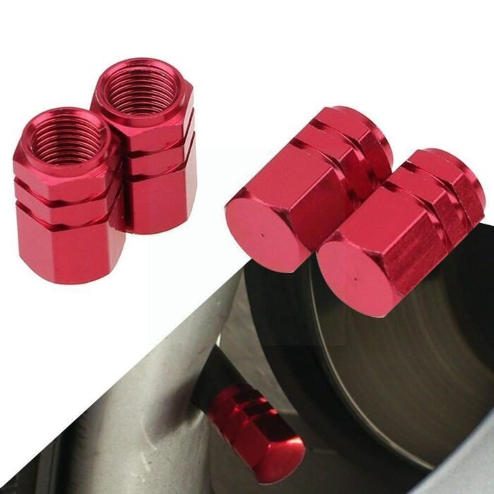 Set capacele auto pentru ventil hexagon rosu 4 buc - imagine 1