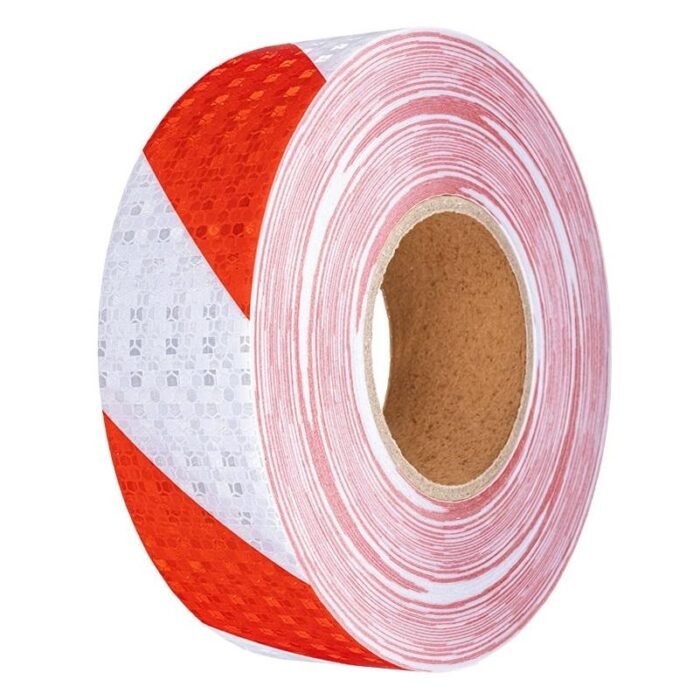 Banda reflectorizanta adeziva tip fagure - ROSU-ALB (rola 4cm x 23m) - imagine 1