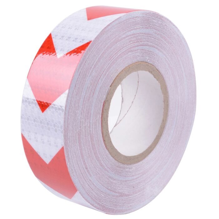 Banda reflectorizanta adeziva tip fagure - SAGEATA ROSU-ALB (rola 5cm x 25m) - imagine 1