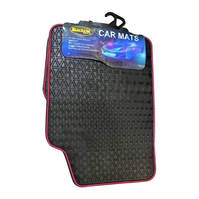 Covorase Auto Universale, din cauciuc sintetic moale, culoare Neagra cu dunga Rosie - imagine 1