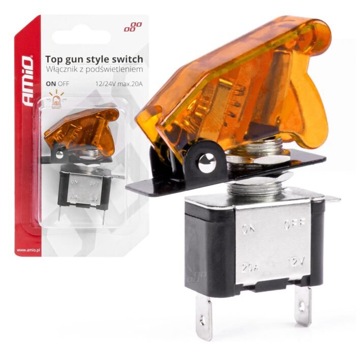 Comutator iluminat (intrerupator) cu protectie, destinatie auto, moto, ATV, SSV, Off-Road, model "TOP GUN", tensiune 12V - 24V, culoare Orange - imagine 1