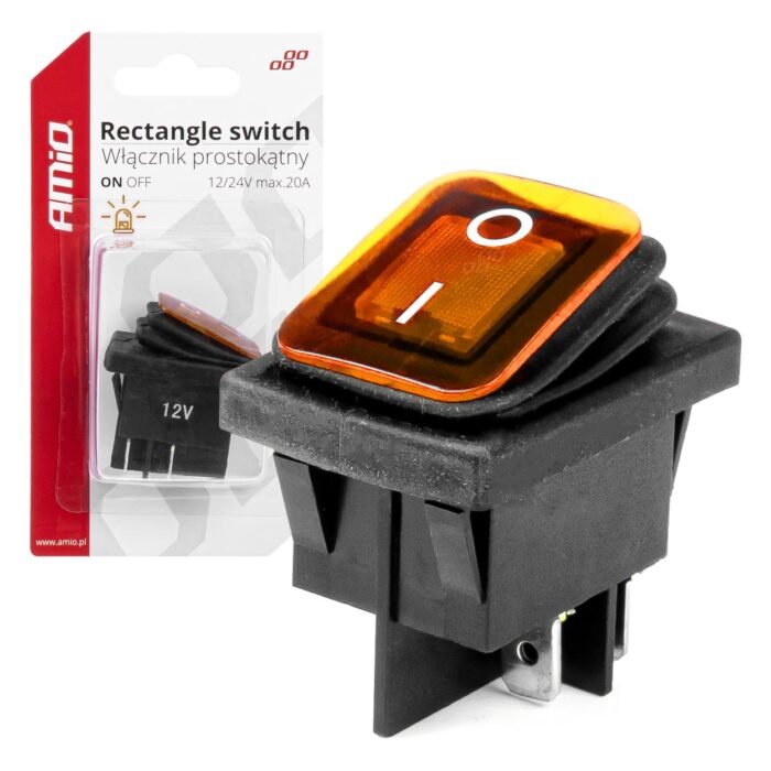 Intrerupator On/Off, 12/24V, dreptunghiular, waterproof, iluminat culoare Galben, destinatie auto, utilitare, Off-Road, ATV, SSV, QUAD - imagine 1