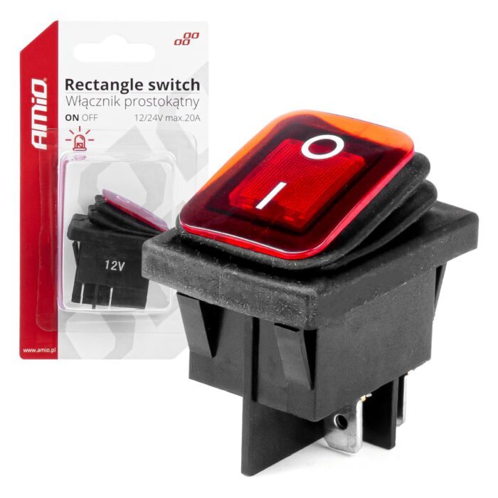 Intrerupator On/Off, 12/24V, dreptunghiular, waterproof, iluminat culoare Rosu, destinatie auto, utilitare, Off-Road, ATV, SSV, QUAD - imagine 1