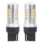 Set becuri auto cu LED CANBUS, 3030, 24SMD, compatibil T20, 7440, WY21W, Portocaliu, 12V / 24V, destinat competitiilor auto sau off-road