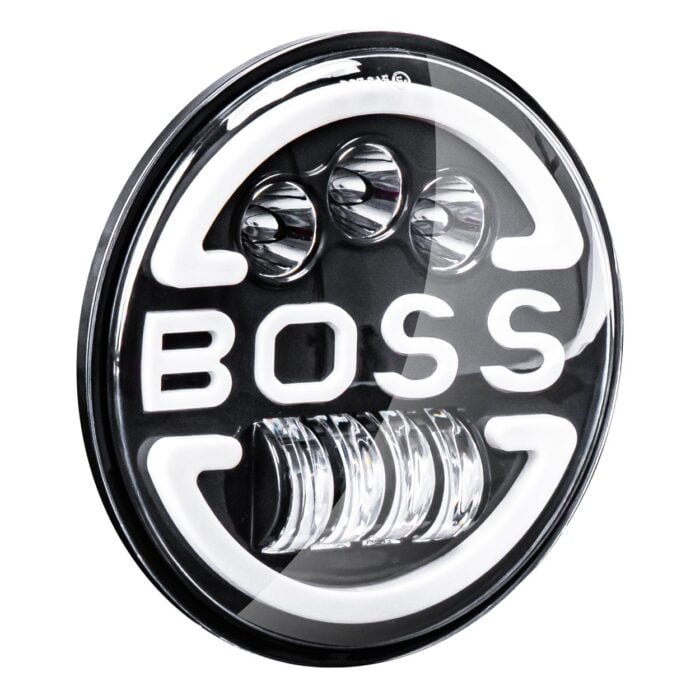 Lampa Suplimentara LED pentru Vehicule Off-Road, ATV, SSV, cu inscriptie "BOSS" si functii: Faza Lunga, Faza Scurta, Semnalizare, Pozitie, tensiune alimentare 9 - 36V, diametru Ø170 mm - imagine 1