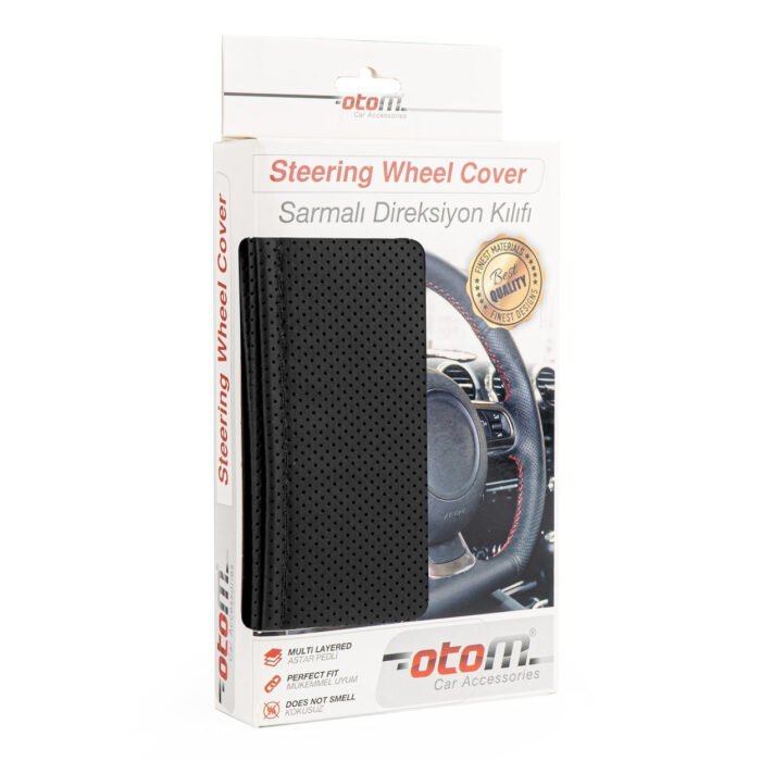 Husa volan OTOM din Piele Ecologica "Perforata" pentru autoturisme, diametru volan 37 - 39 cm, cu ac si ata Neagra - imagine 1
