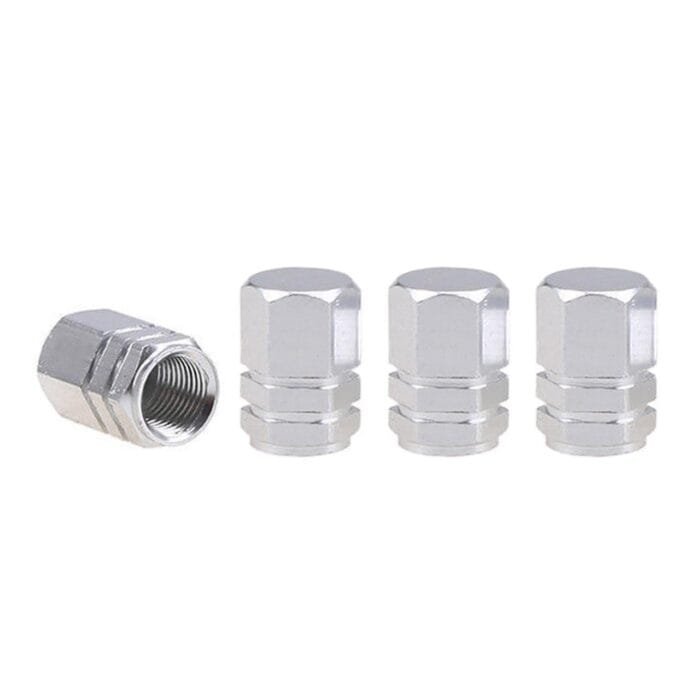 Set capacele auto pentru ventil hexagon argintiu 4 buc - imagine 1