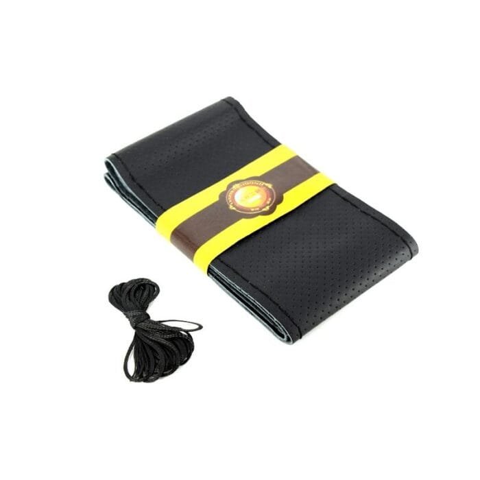 Husa volan din PIELE NEAGRA + ATA NEAGRA, diametru 37 - 39 cm (se coase, aspect ORIGINAL) - imagine 4
