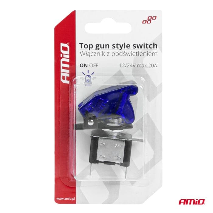 Comutator iluminat (intrerupator) cu protectie, destinatie auto, moto, ATV, SSV, Off-Road, model "TOP GUN", tensiune 12V - 24V, culoare Albastra - imagine 6
