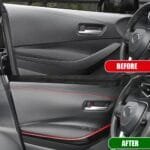 Banda decorativa pentru interiorul vehiculului, lungime 2m, din piele ecologica, culoare Neagra + cusatura Rosie - imagine 4