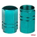 Set 4 capacele auto pentru ventil, din aluminiu, model Hexagon, culoare Verde - imagine 3