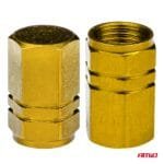 Set 4 capacele auto pentru ventil, din aluminiu, model Hexagon, culoare Galben - imagine 4