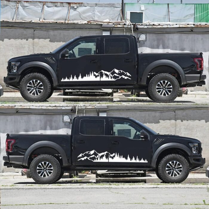 Set 2 stickere autoadezive pentru vehicule Off Road, model "Forest & Mountains", dimensiune 100 x 20 cm, culoare Alba - imagine 3