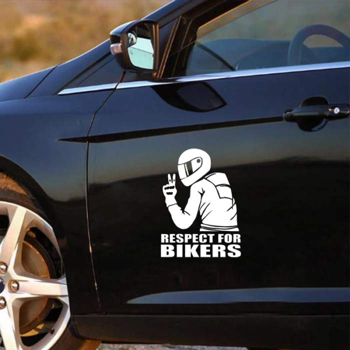 Sticker autoadeziv pentru vehicule Off Road, model "Respect For Bikers", dimensiune 17 x 12 cm, culoare Alba - imagine 1
