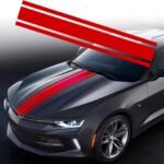 Sticker autoadeziv Tuning, model "Triple Stripes", dimensiune 125 x 22 cm, culoare Rosie