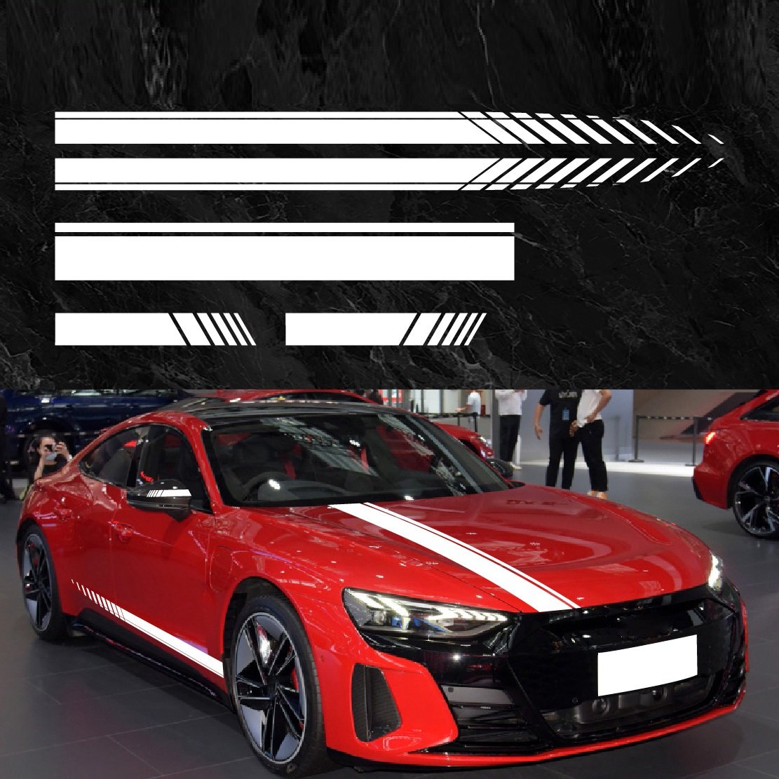 2509202466f3e7f5beec6.jpeg Set 5 stickere autoadezive Tuning, model "Racing Stripes V1", dimensiune 190 cm, culoare Alba - imagine 1