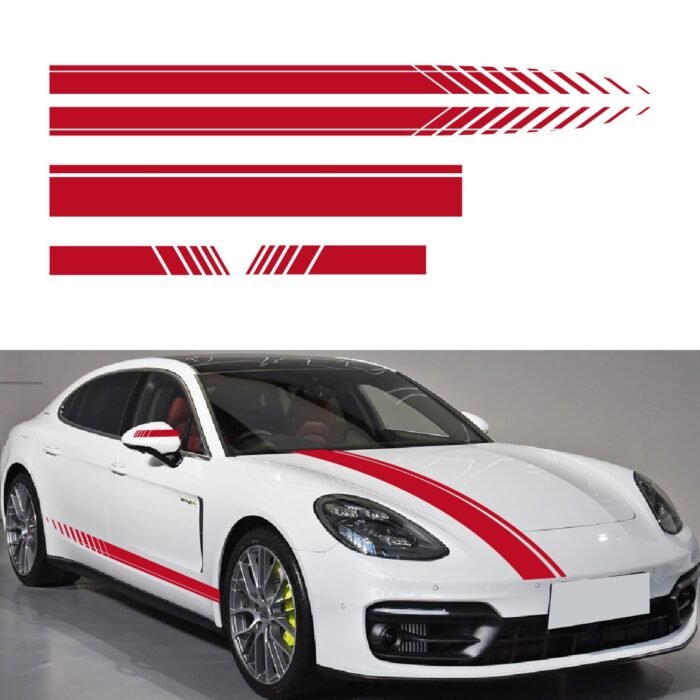 Set 5 stickere autoadezive Tuning, model "Racing Stripes V1", dimensiune 190 cm, culoare Rosie - imagine 1