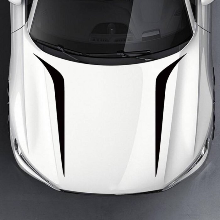 Set 2 stickere autoadezive Tuning, model "Hood Stripes V2", dimensiune 100 x 26 cm, culoare Neagra - imagine 1