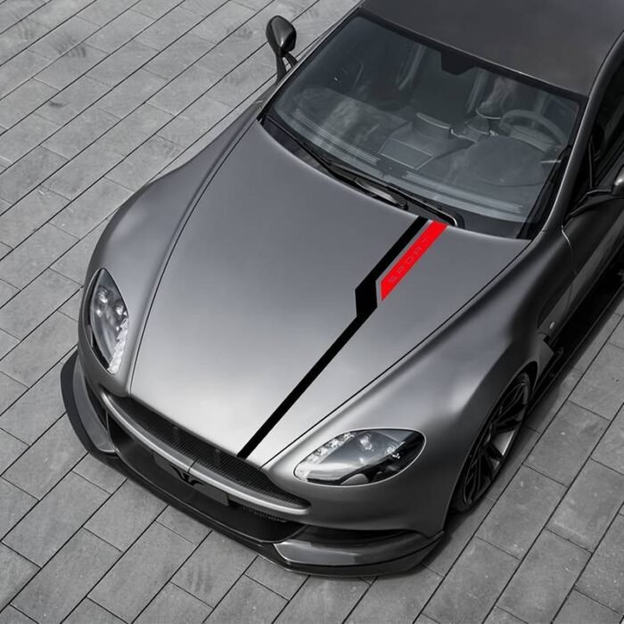 Set sticker autoadeziv Tuning in doua culori, model "Hood Stripes V3", dimensiune 130 x 10 cm, culoare Negru + Rosu - imagine 1
