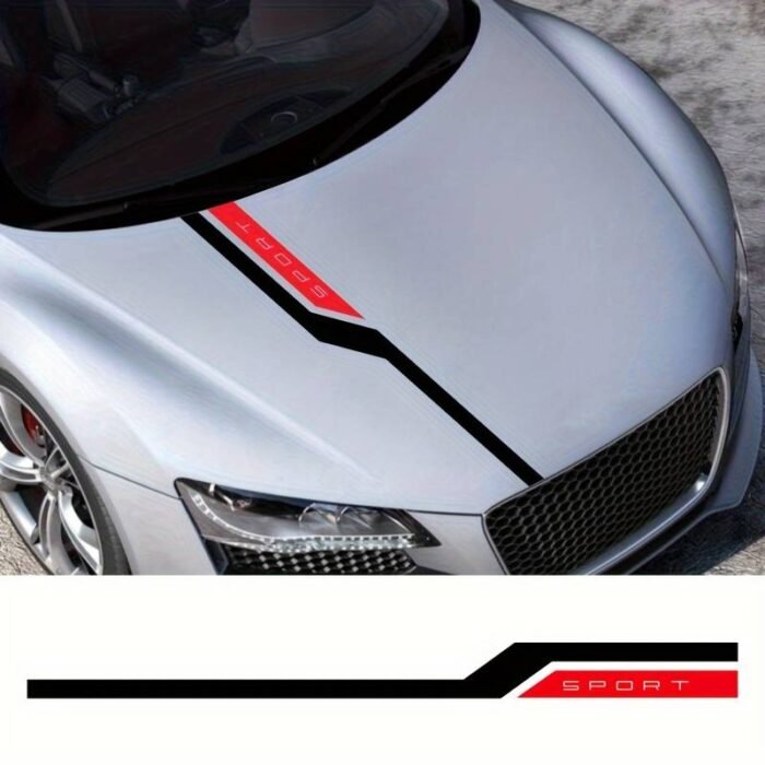 Set sticker autoadeziv Tuning in doua culori, model "Hood Stripes V3", dimensiune 130 x 10 cm, culoare Negru + Rosu - imagine 3