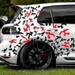 Set 2 stickere autoadezive Tuning in doua culori, model "Paint Stains", dimensiune 97 x 47 cm, culoare Negru + Rosu - imagine 3