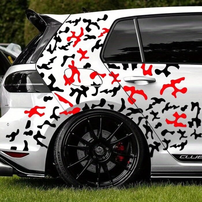 Set 2 stickere autoadezive Tuning in doua culori, model "Paint Stains", dimensiune 97 x 47 cm, culoare Negru + Rosu - imagine 3