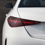 Set 2 folii autoadezive decupate pentru decorarea stopurilor auto, dimensiune 2 x 48 x 30cm, culoare Negru Mat, model HONEYCOMB TRIANGLE - imagine 4